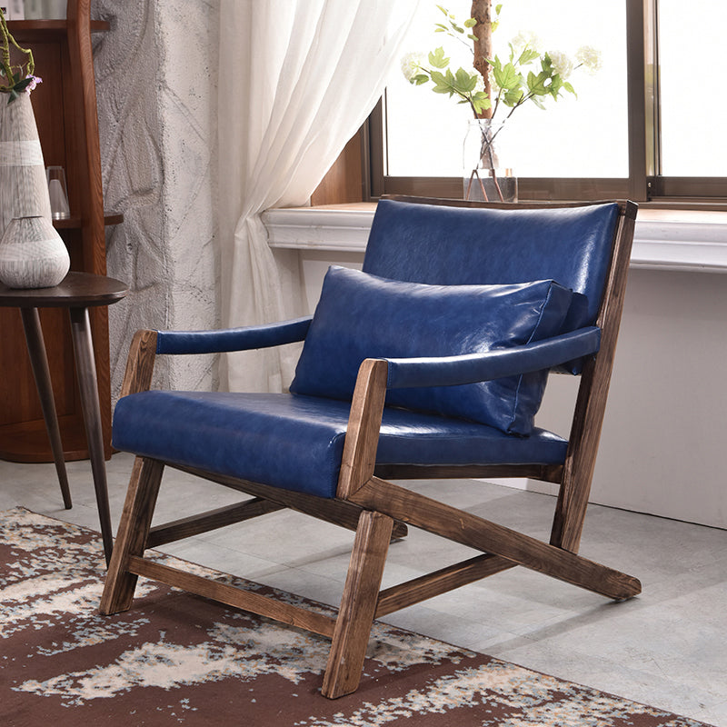 25.59" L x 29.52" W x 28.34" H Faux Leather Square Arms Lounge Chair with Pillow Back Dark Blue Clearhalo 'Accent Chairs' 'accent_chairs' 'Chairs & Seating' 'furn' 'furn_accent_chairs' 'Furniture' 'furniture_accent_chairs' 'Living Room Furniture' 4972219