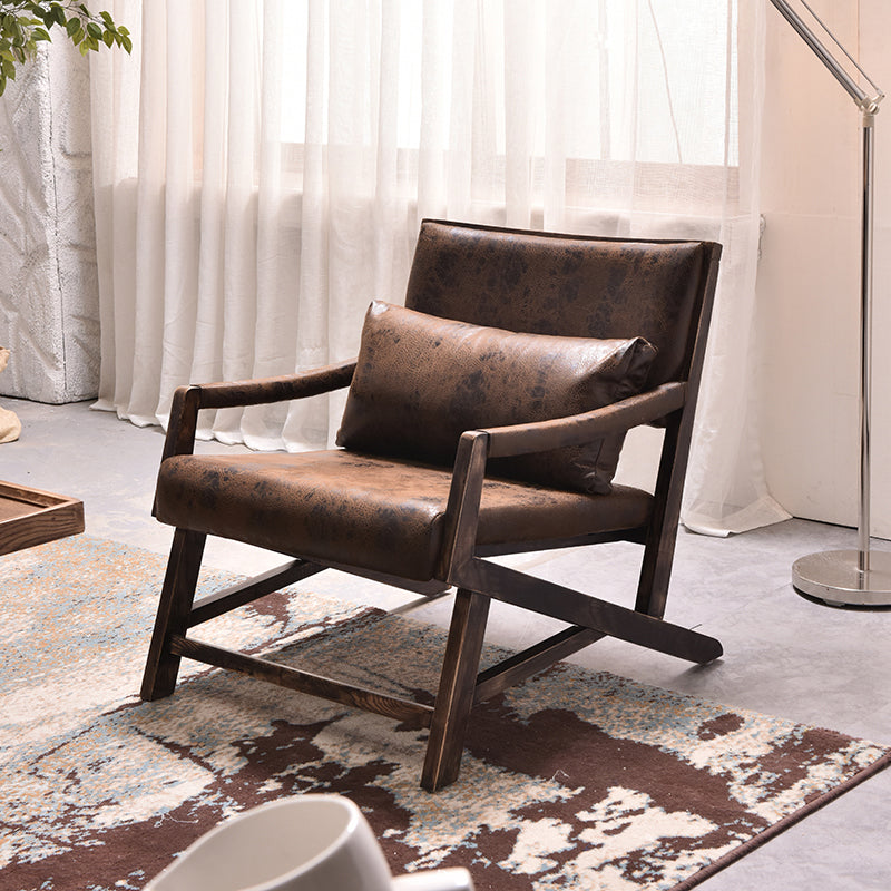 25.59" L x 29.52" W x 28.34" H Faux Leather Square Arms Lounge Chair with Pillow Back Dark Brown Clearhalo 'Accent Chairs' 'accent_chairs' 'Chairs & Seating' 'furn' 'furn_accent_chairs' 'Furniture' 'furniture_accent_chairs' 'Living Room Furniture' 4972223