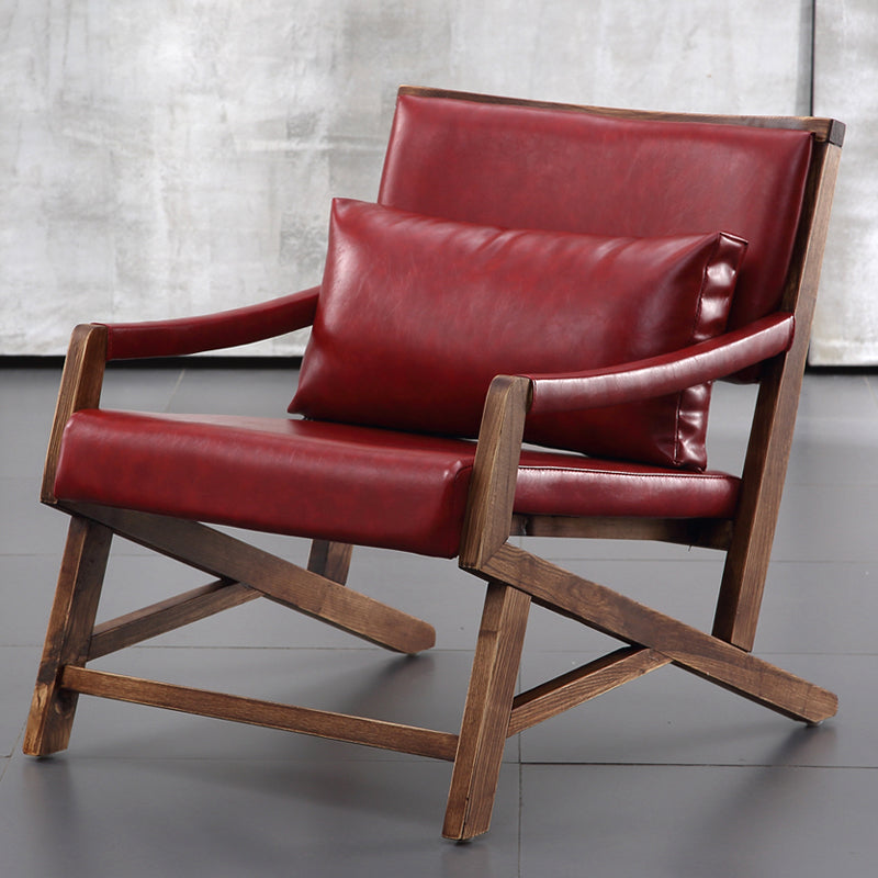 25.59" L x 29.52" W x 28.34" H Faux Leather Square Arms Lounge Chair with Pillow Back Red Clearhalo 'Accent Chairs' 'accent_chairs' 'Chairs & Seating' 'furn' 'furn_accent_chairs' 'Furniture' 'furniture_accent_chairs' 'Living Room Furniture' 4972224