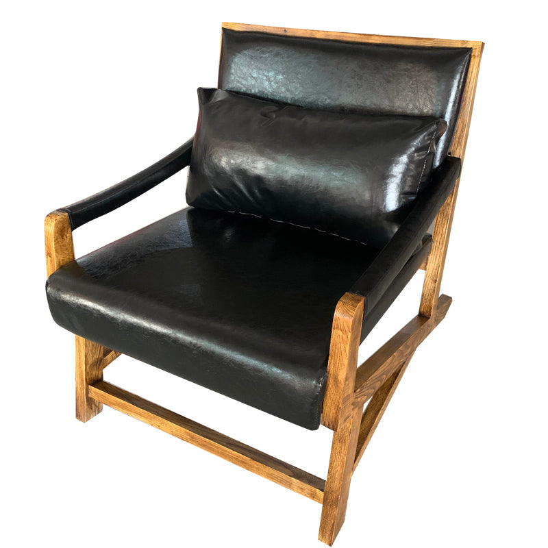 25.59" L x 29.52" W x 28.34" H Faux Leather Square Arms Lounge Chair with Pillow Back Black Clearhalo 'Accent Chairs' 'accent_chairs' 'Chairs & Seating' 'furn' 'furn_accent_chairs' 'Furniture' 'furniture_accent_chairs' 'Living Room Furniture' 4972225