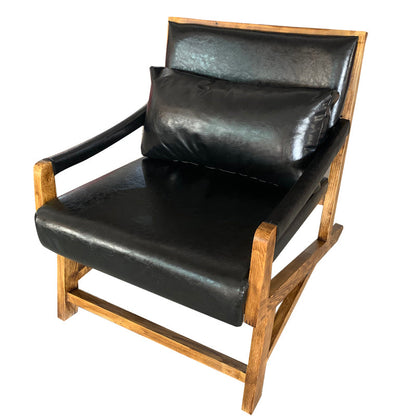25.59" L x 29.52" W x 28.34" H Faux Leather Square Arms Lounge Chair with Pillow Back Black Clearhalo 'Accent Chairs' 'accent_chairs' 'Chairs & Seating' 'furn' 'furn_accent_chairs' 'Furniture' 'furniture_accent_chairs' 'Living Room Furniture' 4972225