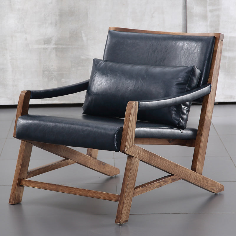 25.59" L x 29.52" W x 28.34" H Faux Leather Square Arms Lounge Chair with Pillow Back Blue Clearhalo 'Accent Chairs' 'accent_chairs' 'Chairs & Seating' 'furn' 'furn_accent_chairs' 'Furniture' 'furniture_accent_chairs' 'Living Room Furniture' 4972227