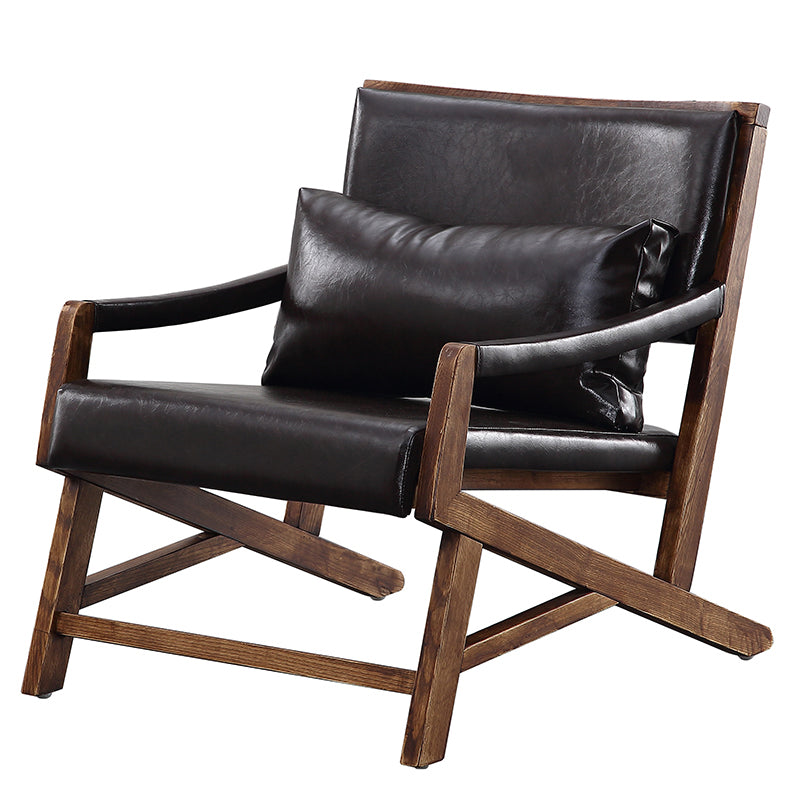 25.59" L x 29.52" W x 28.34" H Faux Leather Square Arms Lounge Chair with Pillow Back Clearhalo 'Accent Chairs' 'accent_chairs' 'Chairs & Seating' 'furn' 'furn_accent_chairs' 'Furniture' 'furniture_accent_chairs' 'Living Room Furniture' 4972229