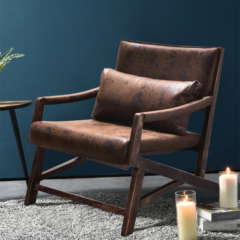 25.59" L x 29.52" W x 28.34" H Faux Leather Square Arms Lounge Chair with Pillow Back Clearhalo 'Accent Chairs' 'accent_chairs' 'Chairs & Seating' 'furn' 'furn_accent_chairs' 'Furniture' 'furniture_accent_chairs' 'Living Room Furniture' 4972235