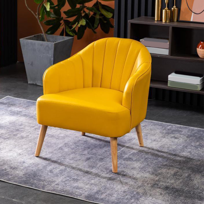 Faux Leather 24.8"Wide Sloped Arms Solid Color Barrel Chair with Basic Four Legs Yellow White Clearhalo 'Accent Chairs' 'accent_chairs' 'Chairs & Seating' 'furn' 'furn_accent_chairs' 'Furniture' 'furniture_accent_chairs' 'Living Room Furniture' 4972257