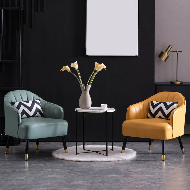 Faux Leather 24.8"Wide Sloped Arms Solid Color Barrel Chair with Basic Four Legs Clearhalo 'Accent Chairs' 'accent_chairs' 'Chairs & Seating' 'furn' 'furn_accent_chairs' 'Furniture' 'furniture_accent_chairs' 'Living Room Furniture' 4972259