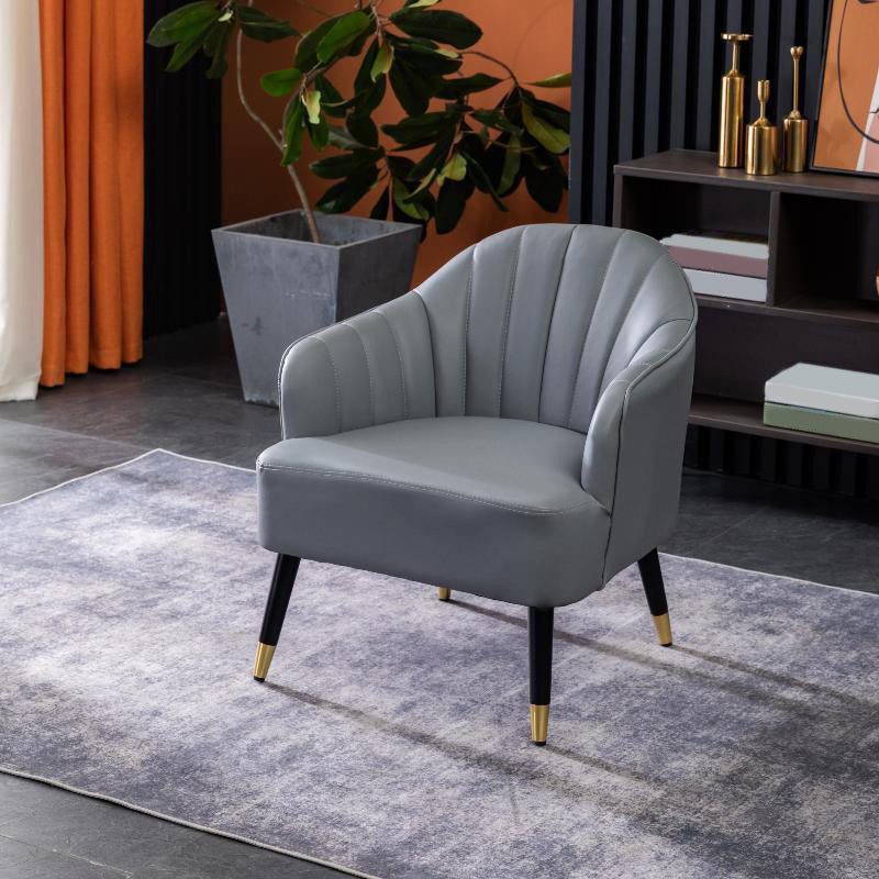 Faux Leather 24.8"Wide Sloped Arms Solid Color Barrel Chair with Basic Four Legs Gray Clearhalo 'Accent Chairs' 'accent_chairs' 'Chairs & Seating' 'furn' 'furn_accent_chairs' 'Furniture' 'furniture_accent_chairs' 'Living Room Furniture' 4972260