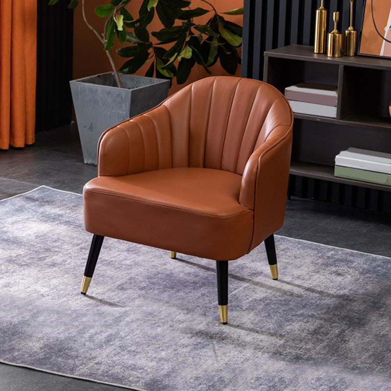 Faux Leather 24.8"Wide Sloped Arms Solid Color Barrel Chair with Basic Four Legs Brown Clearhalo 'Accent Chairs' 'accent_chairs' 'Chairs & Seating' 'furn' 'furn_accent_chairs' 'Furniture' 'furniture_accent_chairs' 'Living Room Furniture' 4972261