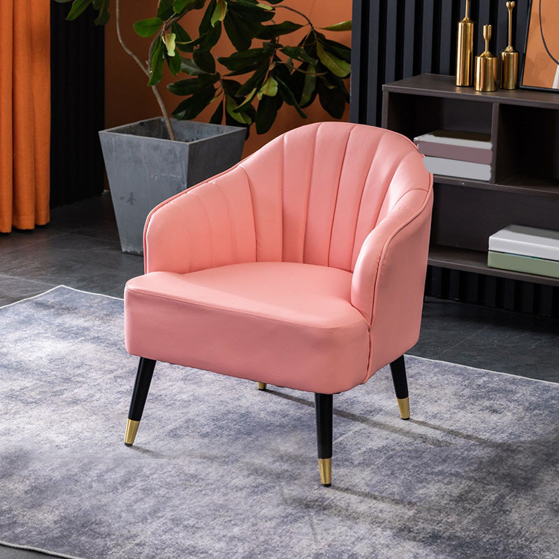 Faux Leather 24.8"Wide Sloped Arms Solid Color Barrel Chair with Basic Four Legs Pink Clearhalo 'Accent Chairs' 'accent_chairs' 'Chairs & Seating' 'furn' 'furn_accent_chairs' 'Furniture' 'furniture_accent_chairs' 'Living Room Furniture' 4972263