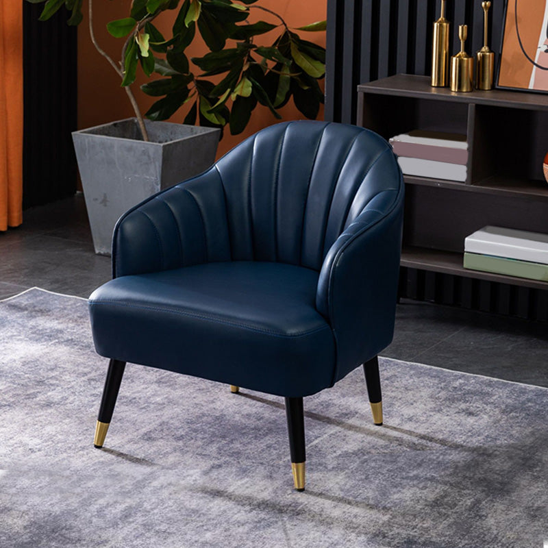 Faux Leather 24.8"Wide Sloped Arms Solid Color Barrel Chair with Basic Four Legs Blue Clearhalo 'Accent Chairs' 'accent_chairs' 'Chairs & Seating' 'furn' 'furn_accent_chairs' 'Furniture' 'furniture_accent_chairs' 'Living Room Furniture' 4972265