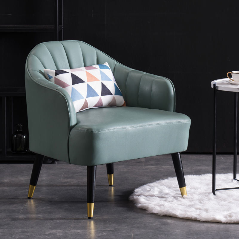 Faux Leather 24.8"Wide Sloped Arms Solid Color Barrel Chair with Basic Four Legs Green Clearhalo 'Accent Chairs' 'accent_chairs' 'Chairs & Seating' 'furn' 'furn_accent_chairs' 'Furniture' 'furniture_accent_chairs' 'Living Room Furniture' 4972267