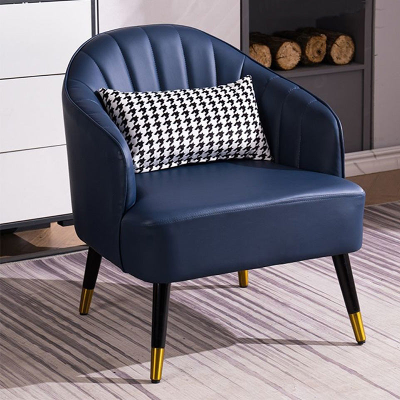 Faux Leather 24.8"Wide Sloped Arms Solid Color Barrel Chair with Basic Four Legs Dark Blue Clearhalo 'Accent Chairs' 'accent_chairs' 'Chairs & Seating' 'furn' 'furn_accent_chairs' 'Furniture' 'furniture_accent_chairs' 'Living Room Furniture' 4972271