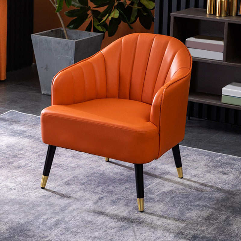 Faux Leather 24.8"Wide Sloped Arms Solid Color Barrel Chair with Basic Four Legs Orange Clearhalo 'Accent Chairs' 'accent_chairs' 'Chairs & Seating' 'furn' 'furn_accent_chairs' 'Furniture' 'furniture_accent_chairs' 'Living Room Furniture' 4972273
