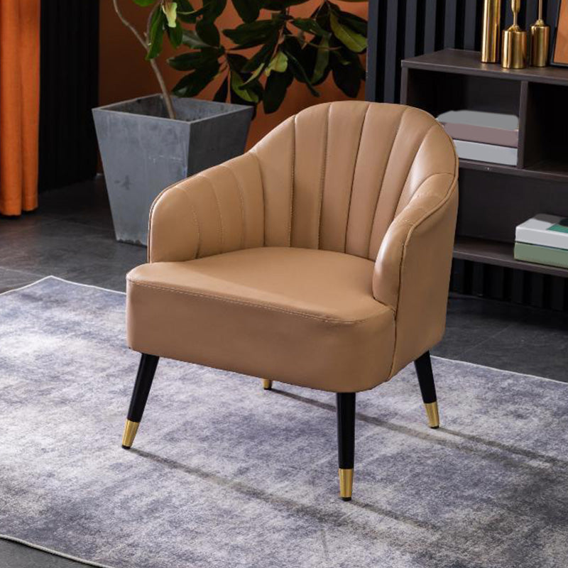 Faux Leather 24.8"Wide Sloped Arms Solid Color Barrel Chair with Basic Four Legs Tan Clearhalo 'Accent Chairs' 'accent_chairs' 'Chairs & Seating' 'furn' 'furn_accent_chairs' 'Furniture' 'furniture_accent_chairs' 'Living Room Furniture' 4972274