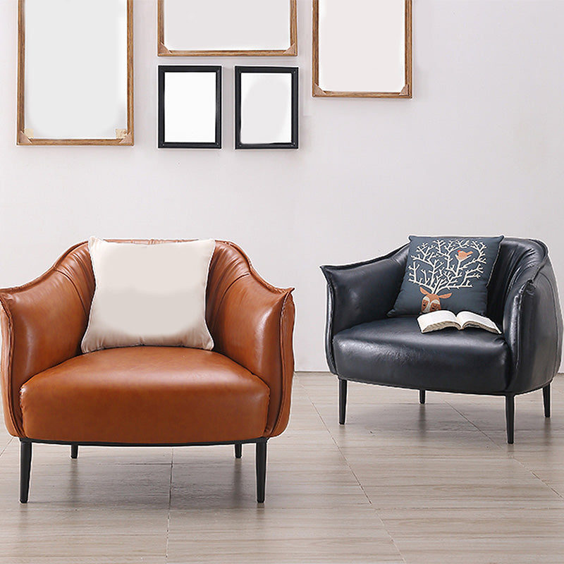 Faux Leather Solid Color Barrel Chair with Basic Four Leg for Bedroom Clearhalo 'Accent Chairs' 'accent_chairs' 'Chairs & Seating' 'furn' 'furn_accent_chairs' 'Furniture' 'furniture_accent_chairs' 'Living Room Furniture' 4972276
