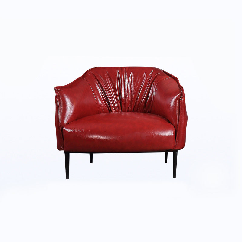 Faux Leather Solid Color Barrel Chair with Basic Four Leg for Bedroom Red Clearhalo 'Accent Chairs' 'accent_chairs' 'Chairs & Seating' 'furn' 'furn_accent_chairs' 'Furniture' 'furniture_accent_chairs' 'Living Room Furniture' 4972277