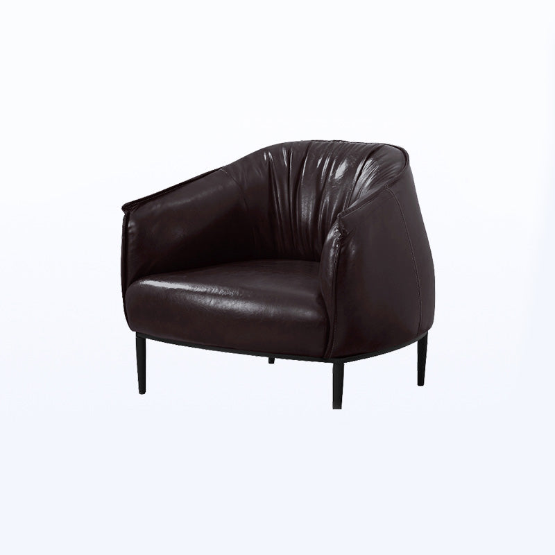 Faux Leather Solid Color Barrel Chair with Basic Four Leg for Bedroom Brown Clearhalo 'Accent Chairs' 'accent_chairs' 'Chairs & Seating' 'furn' 'furn_accent_chairs' 'Furniture' 'furniture_accent_chairs' 'Living Room Furniture' 4972278