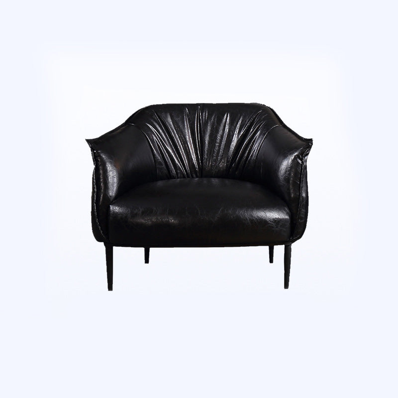 Faux Leather Solid Color Barrel Chair with Basic Four Leg for Bedroom Black Clearhalo 'Accent Chairs' 'accent_chairs' 'Chairs & Seating' 'furn' 'furn_accent_chairs' 'Furniture' 'furniture_accent_chairs' 'Living Room Furniture' 4972280