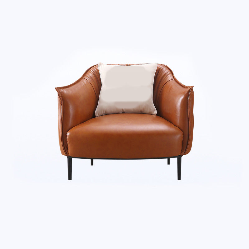 Faux Leather Solid Color Barrel Chair with Basic Four Leg for Bedroom Orange Clearhalo 'Accent Chairs' 'accent_chairs' 'Chairs & Seating' 'furn' 'furn_accent_chairs' 'Furniture' 'furniture_accent_chairs' 'Living Room Furniture' 4972282