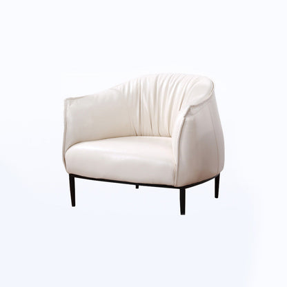 Faux Leather Solid Color Barrel Chair with Basic Four Leg for Bedroom Beige Clearhalo 'Accent Chairs' 'accent_chairs' 'Chairs & Seating' 'furn' 'furn_accent_chairs' 'Furniture' 'furniture_accent_chairs' 'Living Room Furniture' 4972283