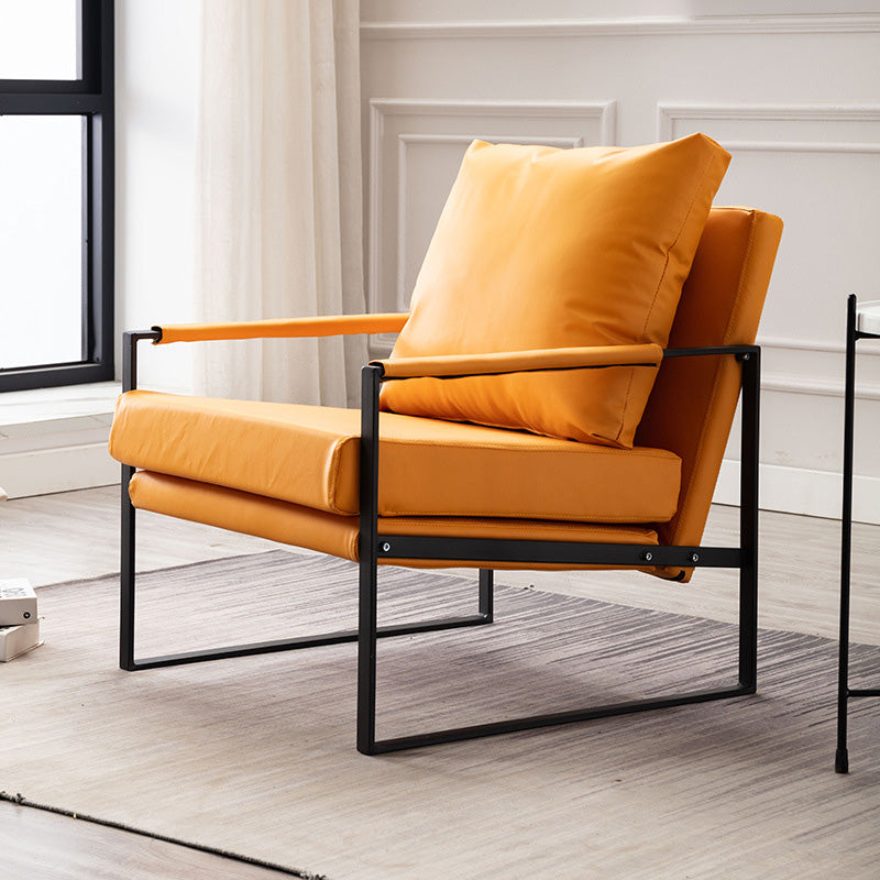 Square Arms Sled Based Faux Leather Arm Chair with Pillow Back Yellow Clearhalo 'Accent Chairs' 'accent_chairs' 'Chairs & Seating' 'Furniture' 'furniture_accent_chairs' 'Living Room Furniture' 4972291