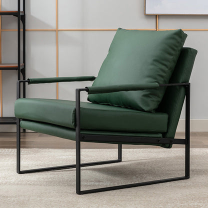 Square Arms Sled Based Faux Leather Arm Chair with Pillow Back Green Clearhalo 'Accent Chairs' 'accent_chairs' 'Chairs & Seating' 'Furniture' 'furniture_accent_chairs' 'Living Room Furniture' 4972294
