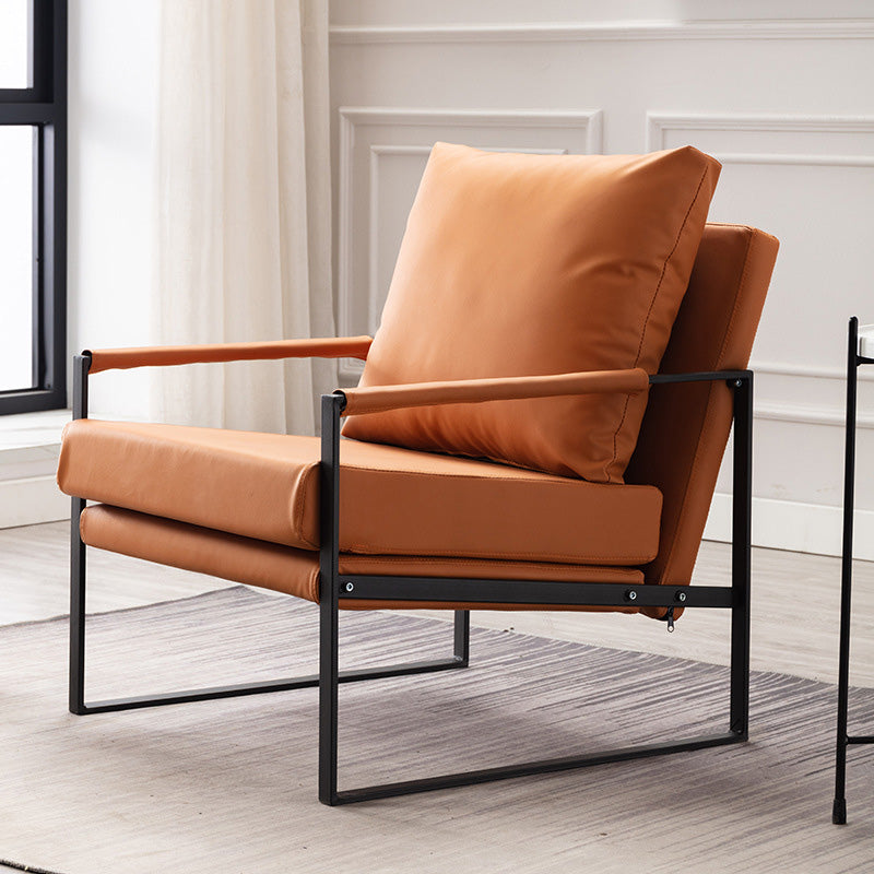 Square Arms Sled Based Faux Leather Arm Chair with Pillow Back Orange Clearhalo 'Accent Chairs' 'accent_chairs' 'Chairs & Seating' 'Furniture' 'furniture_accent_chairs' 'Living Room Furniture' 4972299