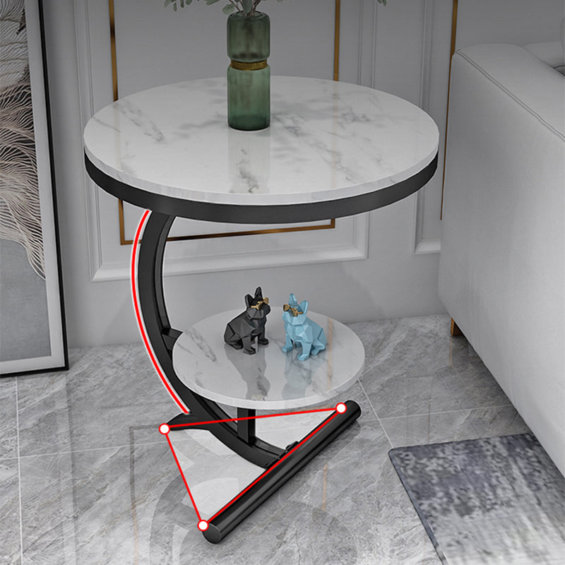 Pedestal End Table Contemporary Style 23.62" Faux Marble/ Stone Top Side Table with Shelf Clearhalo 'Coffee & Accent Tables' 'End & Side Tables' 'end_side_table' 'end_side_tables' 'furn' 'furn_end_side_tables' 'Furniture' 'furniture_end_side_table' 'Living Room Furniture' 4972311