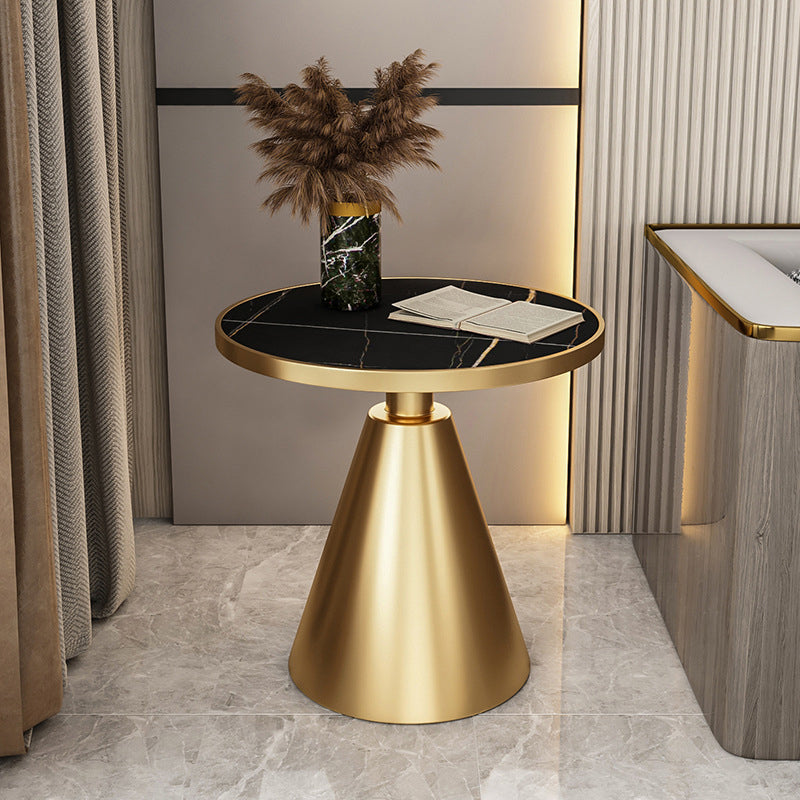 Modern Sintered Stone Top End Table 24" Tall Pedestal End Table 23.6"L x 23.6"W x 23.6"H Gold Black Gold Clearhalo 'Coffee & Accent Tables' 'End & Side Tables' 'end_side_table' 'end_side_tables' 'furn' 'furn_end_side_tables' 'Furniture' 'furniture_end_side_table' 'Living Room Furniture' 4972334