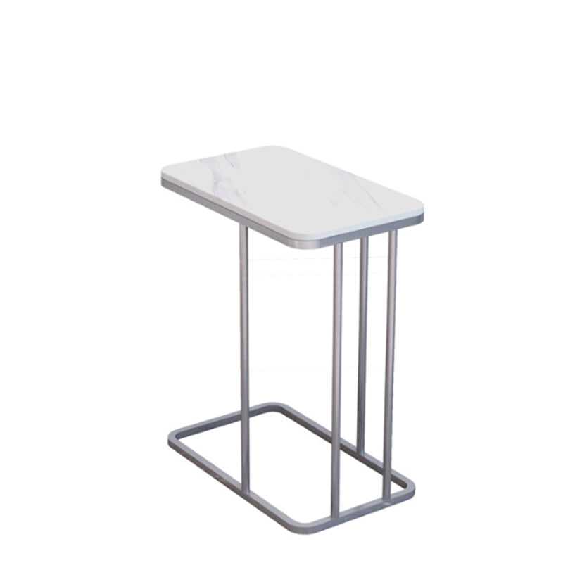 Mid-Century Modern Stone End Table 23.62" H Rectangular Frame Side Table Silver White Clearhalo 'Coffee & Accent Tables' 'End & Side Tables' 'end_side_table' 'end_side_tables' 'furn' 'furn_end_side_tables' 'Furniture' 'furniture_end_side_table' 'Living Room Furniture' 4972402