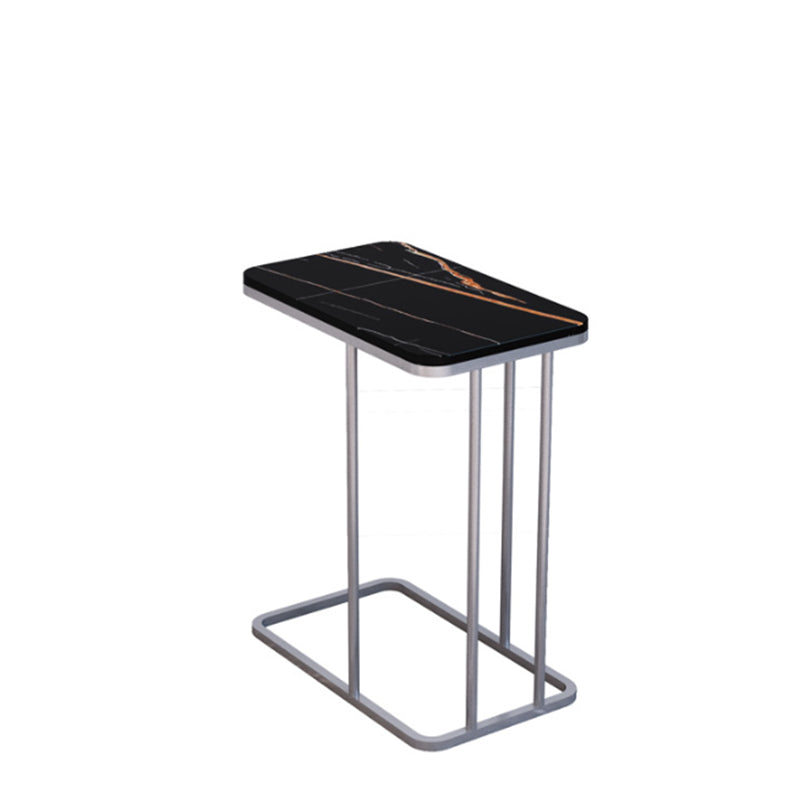 Mid-Century Modern Stone End Table 23.62" H Rectangular Frame Side Table Silver Black Gold Clearhalo 'Coffee & Accent Tables' 'End & Side Tables' 'end_side_table' 'end_side_tables' 'furn' 'furn_end_side_tables' 'Furniture' 'furniture_end_side_table' 'Living Room Furniture' 4972405
