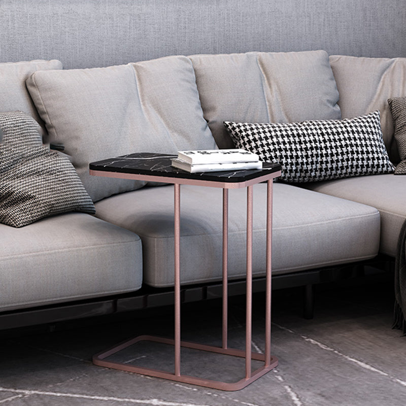 Mid-Century Modern Stone End Table 23.62" H Rectangular Frame Side Table Rose Gold Black Gold Clearhalo 'Coffee & Accent Tables' 'End & Side Tables' 'end_side_table' 'end_side_tables' 'furn' 'furn_end_side_tables' 'Furniture' 'furniture_end_side_table' 'Living Room Furniture' 4972412