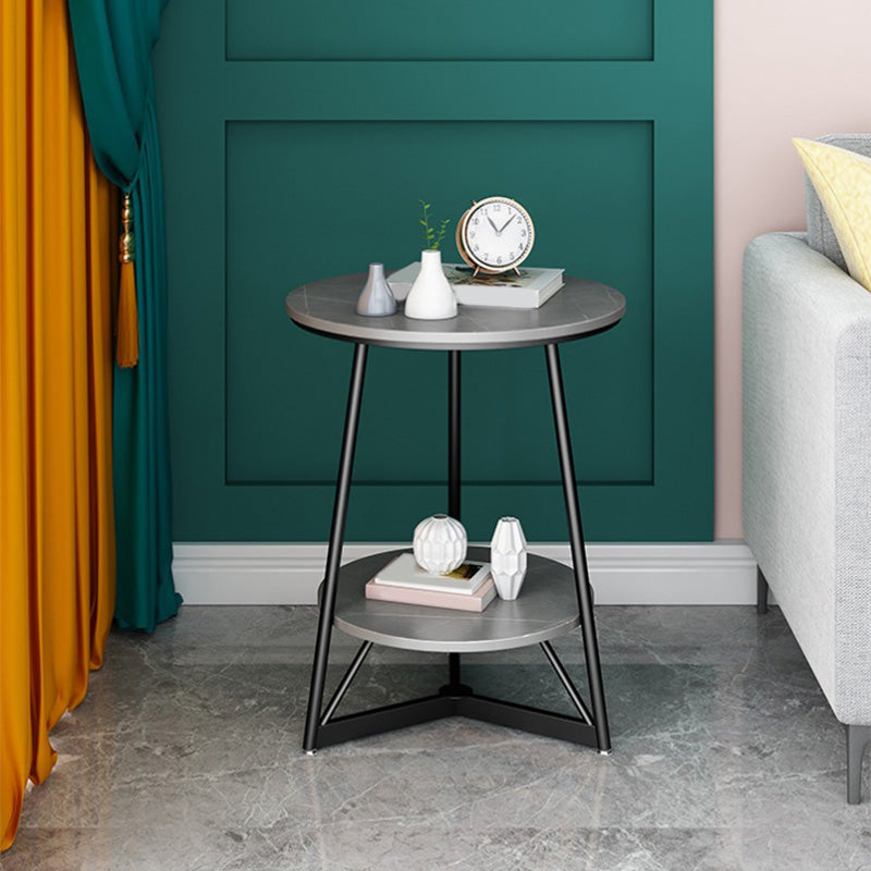 Modern Style Round Sintered Stone Top Gold/Black Metal Base Side Table 15.7"L x 15.7"W x 23.6"H Black Gray Clearhalo 'Coffee & Accent Tables' 'End & Side Tables' 'end_side_table' 'end_side_tables' 'furn' 'furn_end_side_tables' 'Furniture' 'furniture_end_side_table' 'Living Room Furniture' 4972420