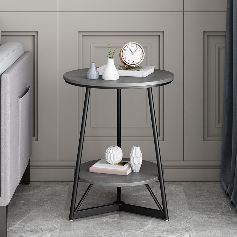 Modern Style Round Sintered Stone Top Gold/Black Metal Base Side Table 19.7"L x 19.7"W x 23.5"H Black Gray Clearhalo 'Coffee & Accent Tables' 'End & Side Tables' 'end_side_table' 'end_side_tables' 'furn' 'furn_end_side_tables' 'Furniture' 'furniture_end_side_table' 'Living Room Furniture' 4972421