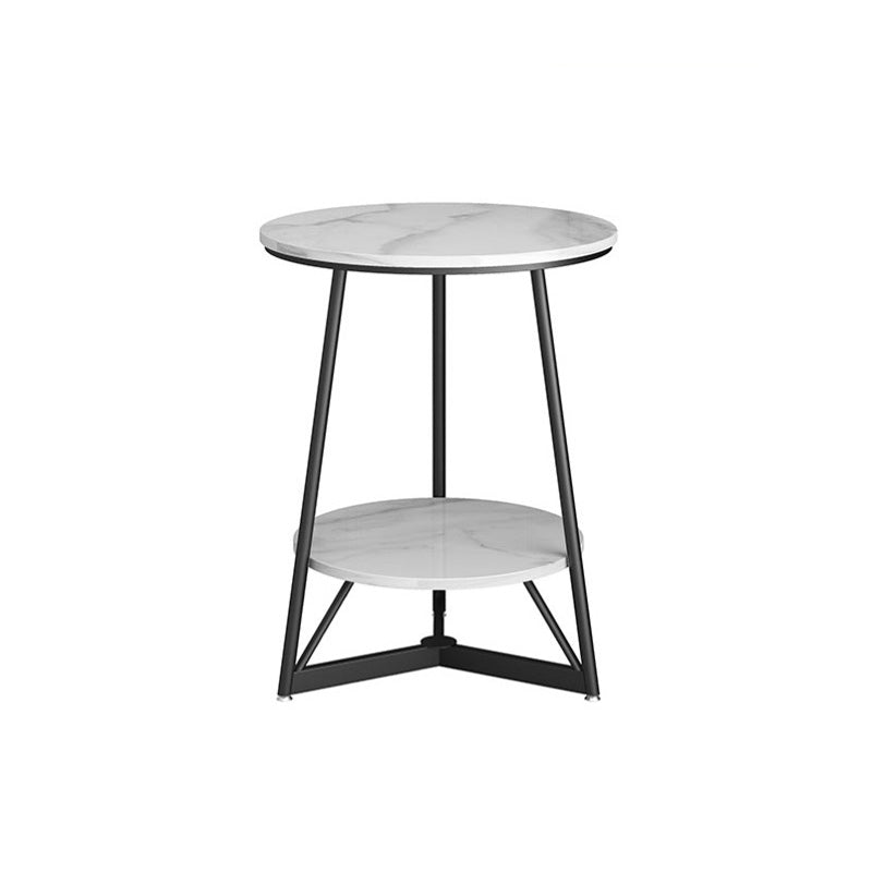 Modern Style Round Sintered Stone Top Gold/Black Metal Base Side Table Black White Clearhalo 'Coffee & Accent Tables' 'End & Side Tables' 'end_side_table' 'end_side_tables' 'furn' 'furn_end_side_tables' 'Furniture' 'furniture_end_side_table' 'Living Room Furniture' 4972424