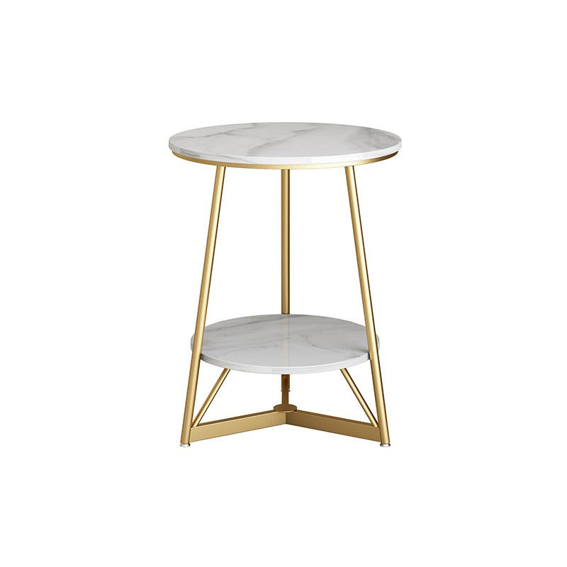 Modern Style Round Sintered Stone Top Gold/Black Metal Base Side Table Clearhalo 'Coffee & Accent Tables' 'End & Side Tables' 'end_side_table' 'end_side_tables' 'furn' 'furn_end_side_tables' 'Furniture' 'furniture_end_side_table' 'Living Room Furniture' 4972425