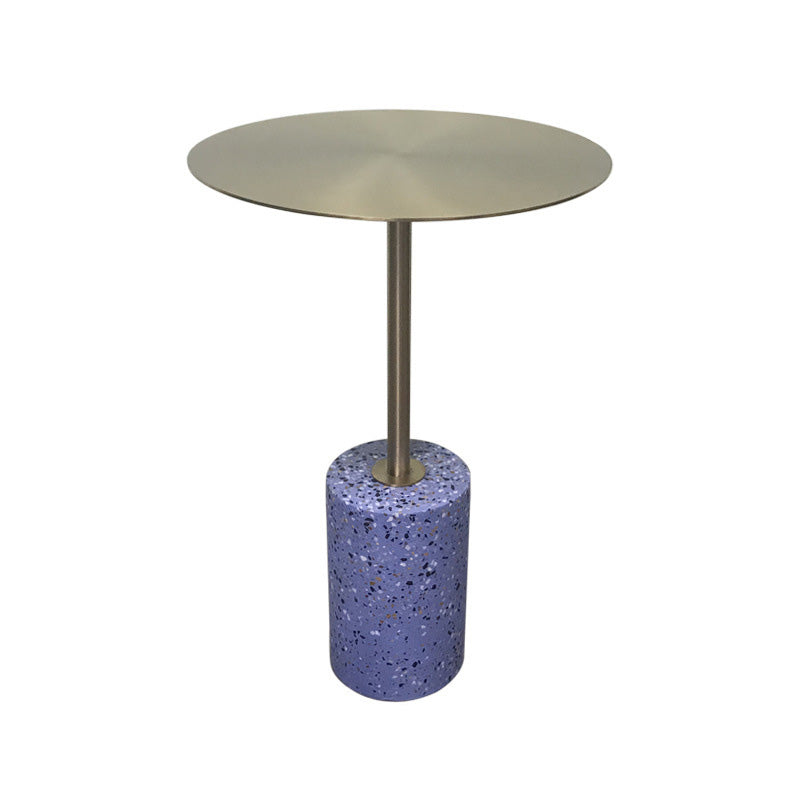 Round Pedestal Side Table Contemporary Mental Top End Table for Living Room Blue Brown Clearhalo 'Coffee & Accent Tables' 'End & Side Tables' 'end_side_table' 'end_side_tables' 'furn' 'furn_end_side_tables' 'Furniture' 'furniture_end_side_table' 'Living Room Furniture' 4972448