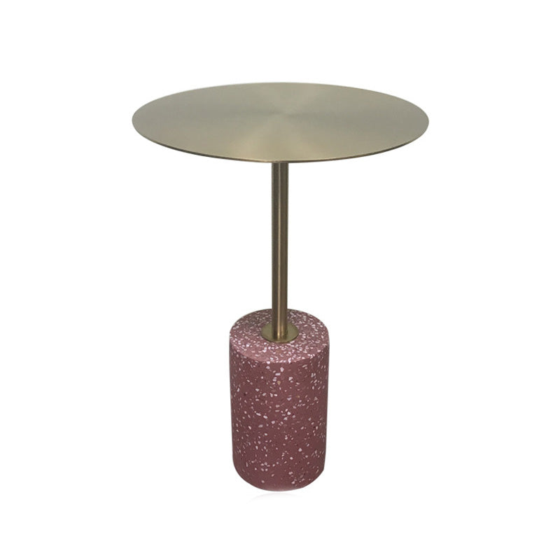 Round Pedestal Side Table Contemporary Mental Top End Table for Living Room Pink Brown Clearhalo 'Coffee & Accent Tables' 'End & Side Tables' 'end_side_table' 'end_side_tables' 'furn' 'furn_end_side_tables' 'Furniture' 'furniture_end_side_table' 'Living Room Furniture' 4972454