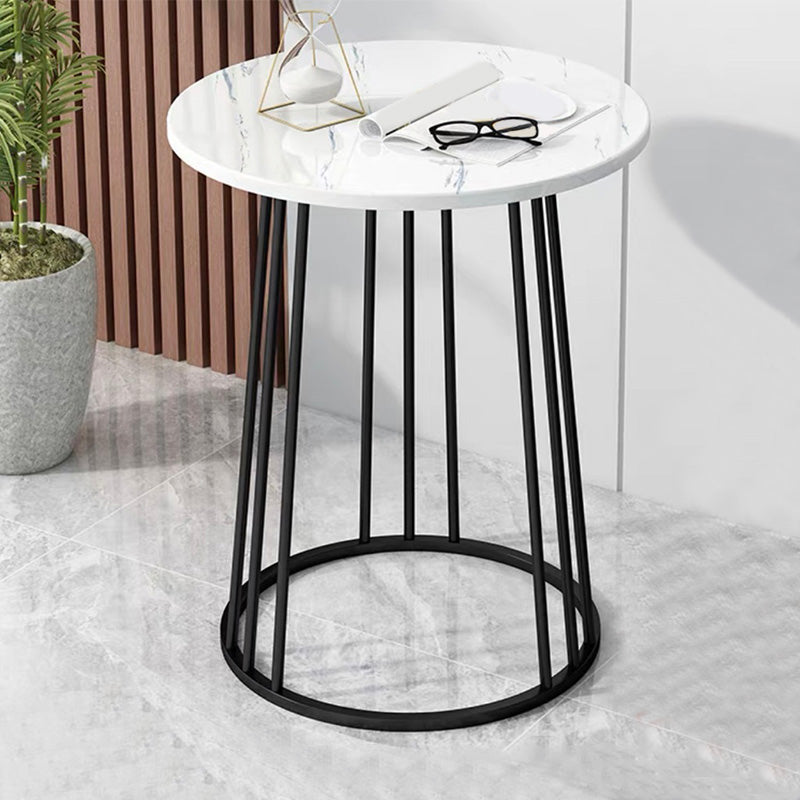 Mid-Century Modern Wooden Round Top End Table Abstract Metal Frame Sofa Side Table 19"L x 19"W x 24"H Black White Clearhalo 'Coffee & Accent Tables' 'End & Side Tables' 'end_side_table' 'end_side_tables' 'furn' 'furn_end_side_tables' 'Furniture' 'furniture_end_side_table' 'Living Room Furniture' 4972463