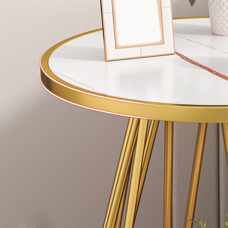 Mid-Century Modern Wooden Round Top End Table Abstract Metal Frame Sofa Side Table Clearhalo 'Coffee & Accent Tables' 'End & Side Tables' 'end_side_table' 'end_side_tables' 'furn' 'furn_end_side_tables' 'Furniture' 'furniture_end_side_table' 'Living Room Furniture' 4972464