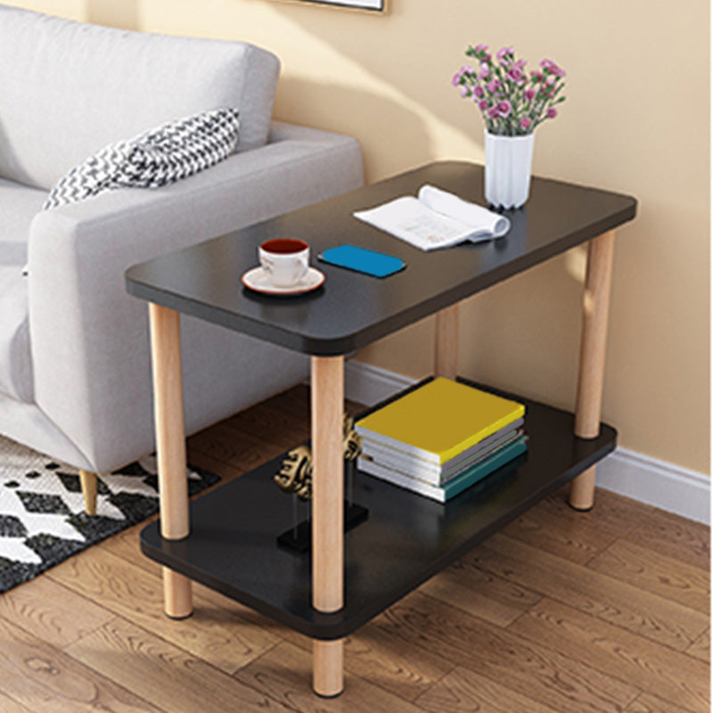 Double Tier End Table with Shelf Modern Sofa Side Table for Living Room Black 21"H x 24"L x 12"W Clearhalo 'Coffee & Accent Tables' 'End & Side Tables' 'end_side_table' 'Furniture' 'furniture_end_side_table' 'Living Room Furniture' 4972476