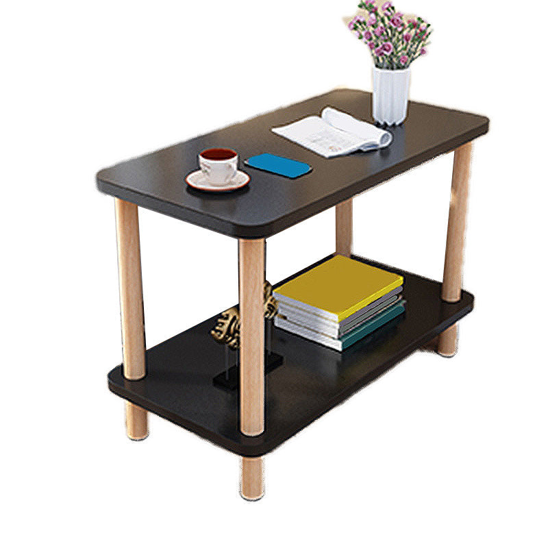 Double Tier End Table with Shelf Modern Sofa Side Table for Living Room Black 21"H x 31.5"L x 16"W Clearhalo 'Coffee & Accent Tables' 'End & Side Tables' 'end_side_table' 'Furniture' 'furniture_end_side_table' 'Living Room Furniture' 4972479