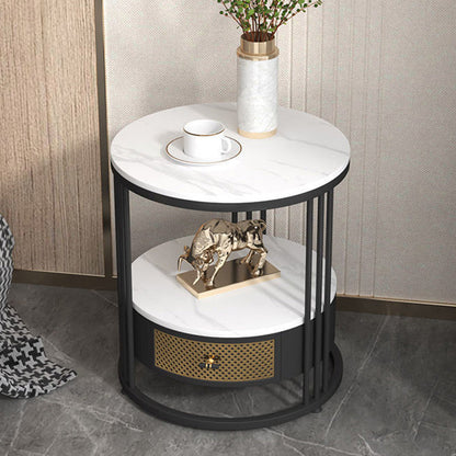 Mid-Century Modern Stone Top Metal Frame Sofa Side Table with Storage Black White Clearhalo 'Coffee & Accent Tables' 'End & Side Tables' 'end_side_table' 'end_side_tables' 'furn' 'furn_end_side_tables' 'Furniture' 'furniture_end_side_table' 'Living Room Furniture' 4972487