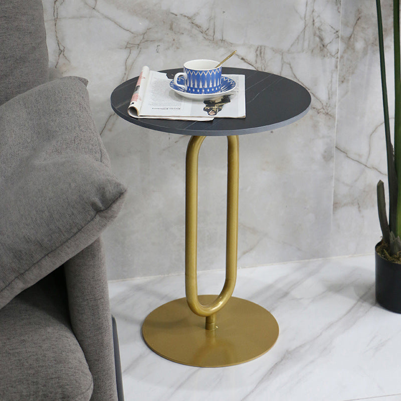 Modern Round Stone Top End Table 21.6"Tall Pedestal Side Table 16"L x 16"W x 22"H Gold Black Gold Clearhalo 'Coffee & Accent Tables' 'End & Side Tables' 'end_side_table' 'end_side_tables' 'furn' 'furn_end_side_tables' 'Furniture' 'furniture_end_side_table' 'Living Room Furniture' 4972508