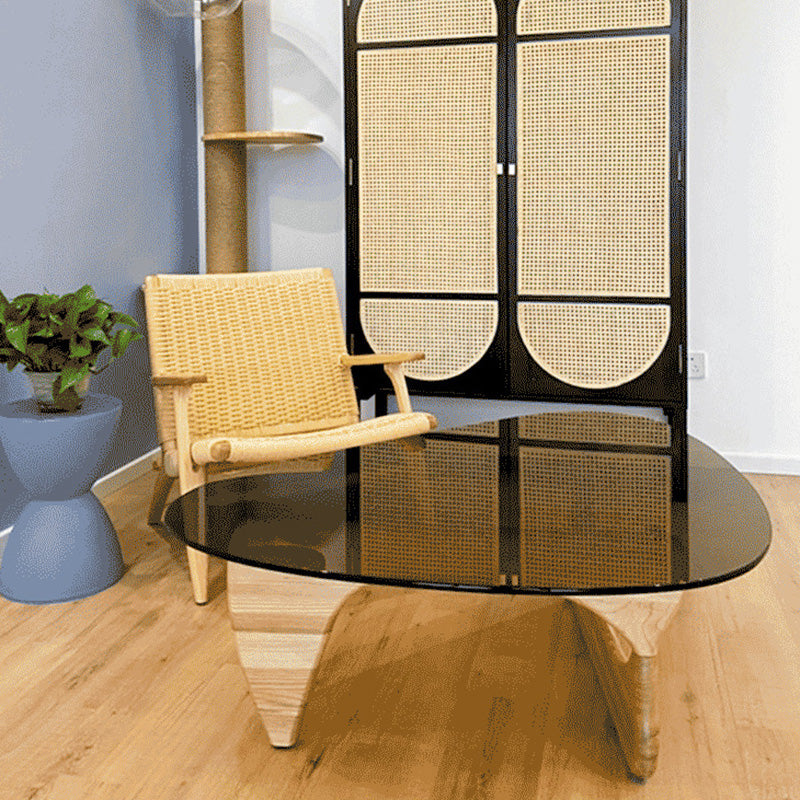 Abstract Base Design Wood/brown/black Solid Wood Tempered Glass Countertops Side Table Clearhalo 'Coffee & Accent Tables' 'End & Side Tables' 'end_side_table' 'end_side_tables' 'furn' 'furn_end_side_tables' 'Furniture' 'furniture_end_side_table' 'Living Room Furniture' 4972562