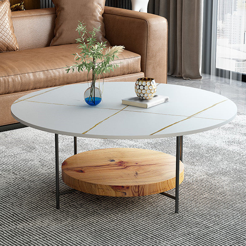 15.7 " H 4-Leg Metal Base Solid Color Round Slate Coffee Table For Living Room White Clearhalo 'Coffee & Accent Tables' 'Coffee Tables' 'coffee_tables' 'furn' 'furn_coffee_tables' 'Furniture' 'furniture_coffee_tables' 'Living Room Furniture' 4972593