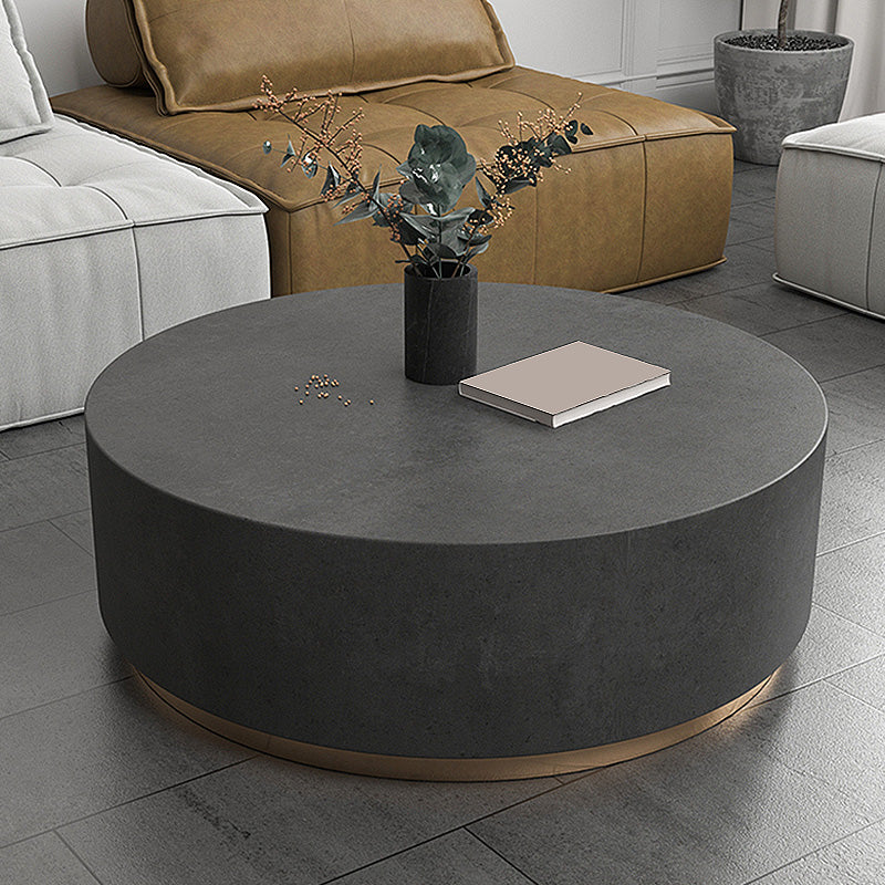 Drum Base Design Black/grey Faux Concrete Top Metal Base Round Coffee Table Clearhalo 'Coffee & Accent Tables' 'Coffee Tables' 'coffee_tables' 'furn' 'furn_coffee_tables' 'Furniture' 'Living Room Furniture' 4972639_f8a6e831-b878-4d52-b764-3fc6b53fdd3d