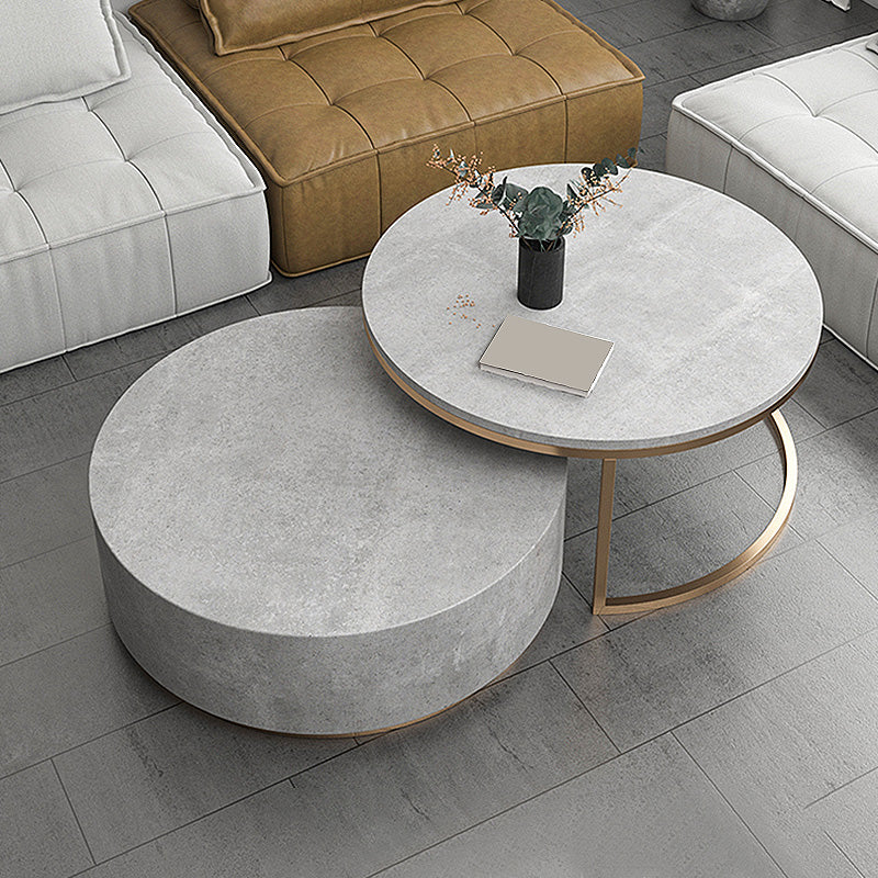 Drum Base Design Black/grey Faux Concrete Top Metal Base Round Coffee Table 37"L x 37"W x 18"H Grey-Gold Clearhalo 'Coffee & Accent Tables' 'Coffee Tables' 'coffee_tables' 'furn' 'furn_coffee_tables' 'Furniture' 'Living Room Furniture' 4972642_ed716bc8-0cd3-4630-b6fc-727f86b78ec4