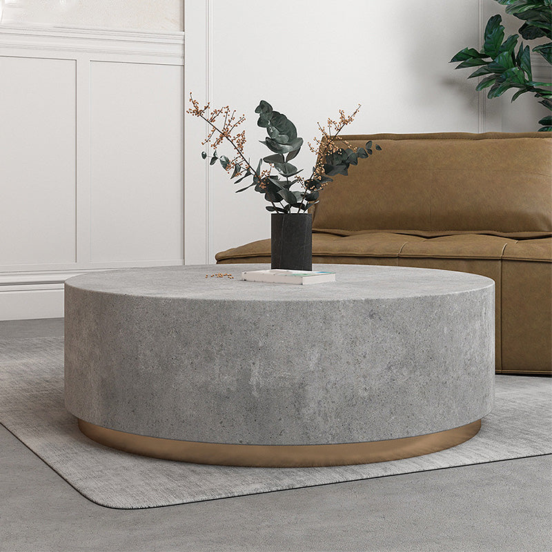 Drum Base Design Black/grey Faux Concrete Top Metal Base Round Coffee Table 31.5"L x 31.5"W x 16"H Grey-Gold Clearhalo 'Coffee & Accent Tables' 'Coffee Tables' 'coffee_tables' 'furn' 'furn_coffee_tables' 'Furniture' 'Living Room Furniture' 4972643_861b217f-544e-4228-b584-00410cdb957a