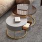 Modern Style Tempered Glass & Rock Sheet Top Gold Metal Base Round Coffee Table 31.5"L x 31.5"W x 18"H + 23.5"L x 23.5"W x 15.5"H Brown Gray Clearhalo 'Coffee & Accent Tables' 'Coffee Tables' 'coffee_tables' 'furn' 'furn_coffee_tables' 'Furniture' 'furniture_coffee_tables' 'Living Room Furniture' 4972712